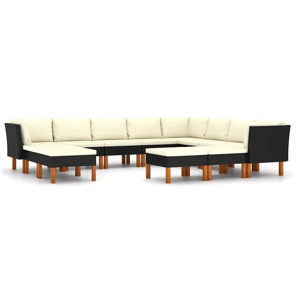 Garden Lounge Set 12 Piece Outdoor Sofa Poly Rattan Cushions Black Patio
