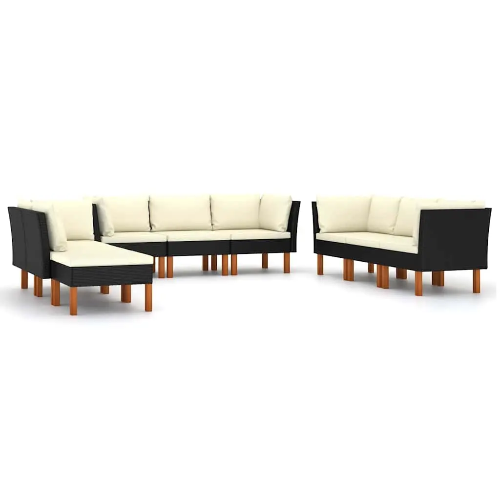 Garden Lounge Set 9 Piece Outdoor Furniture Poly Rattan Sofa with Cushions Black