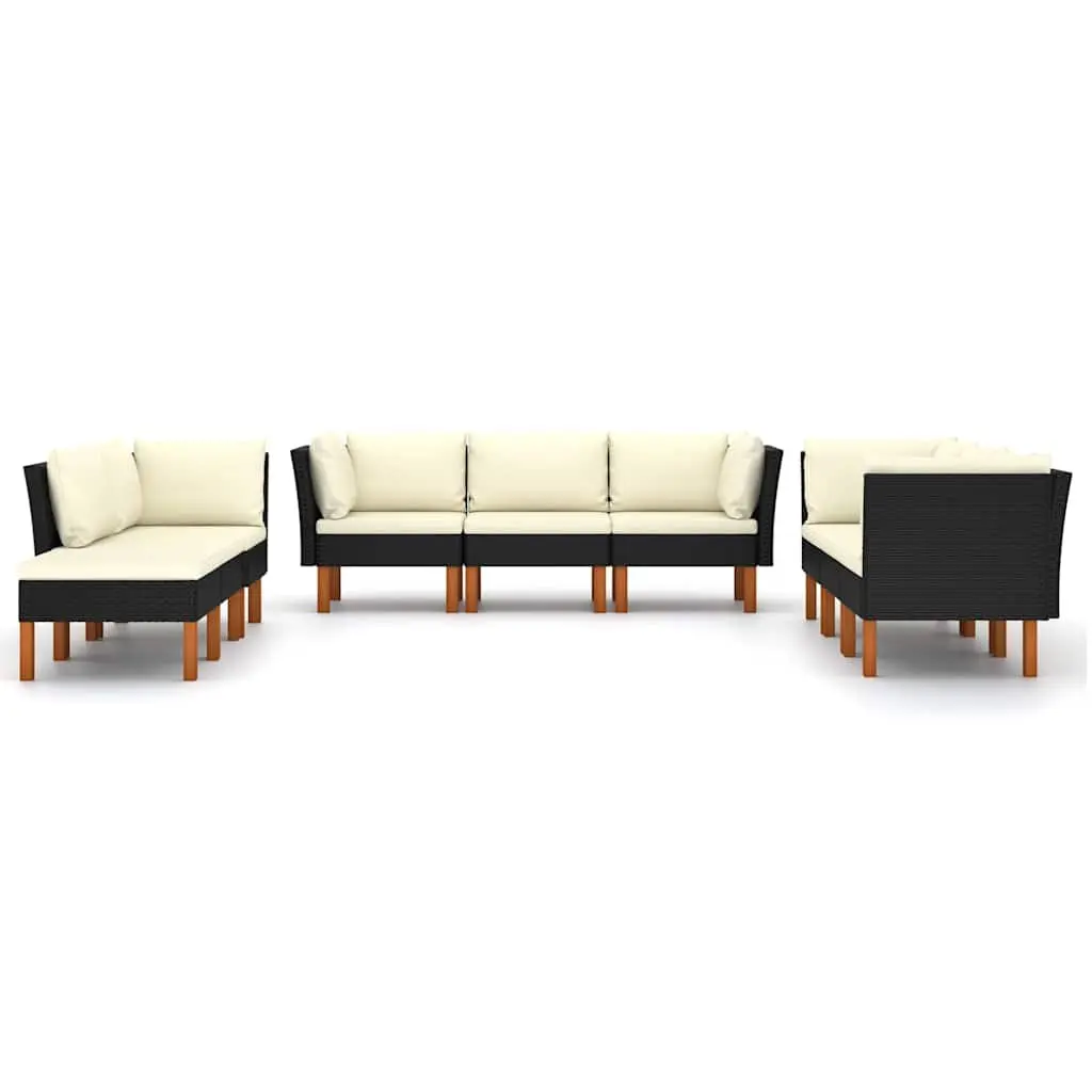 Garden Lounge Set 9 Piece Outdoor Furniture Poly Rattan Sofa with Cushions Black