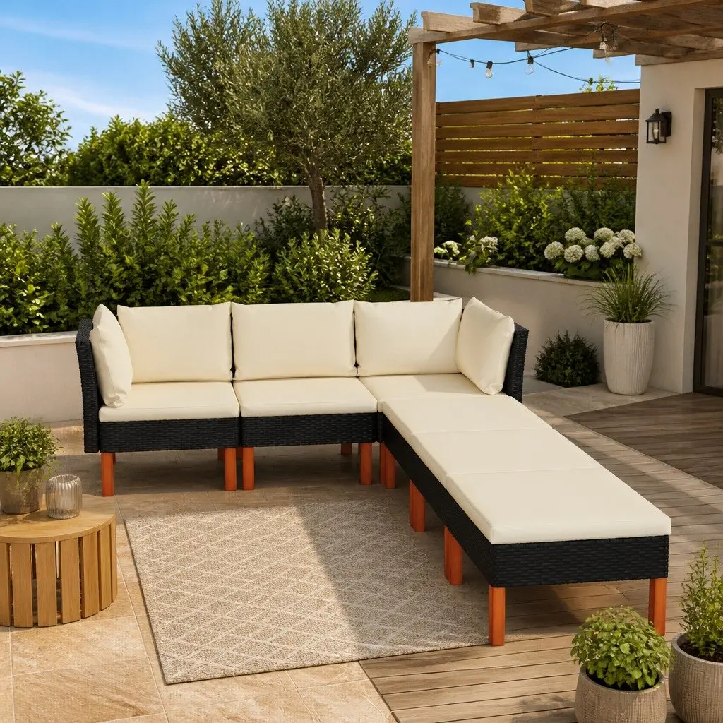 Garden Lounge Set Black 6 Piece Outdoor Furniture Weather-resistant PE Rattan Sofa with Cushions