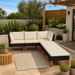 Garden Lounge Set 6 Piece Outdoor Furniture Poly Rattan Sofa with Cushions Black