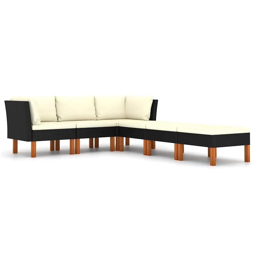 Garden Lounge Set Black 6 Piece Outdoor Furniture Weather-resistant PE Rattan Sofa with Cushions