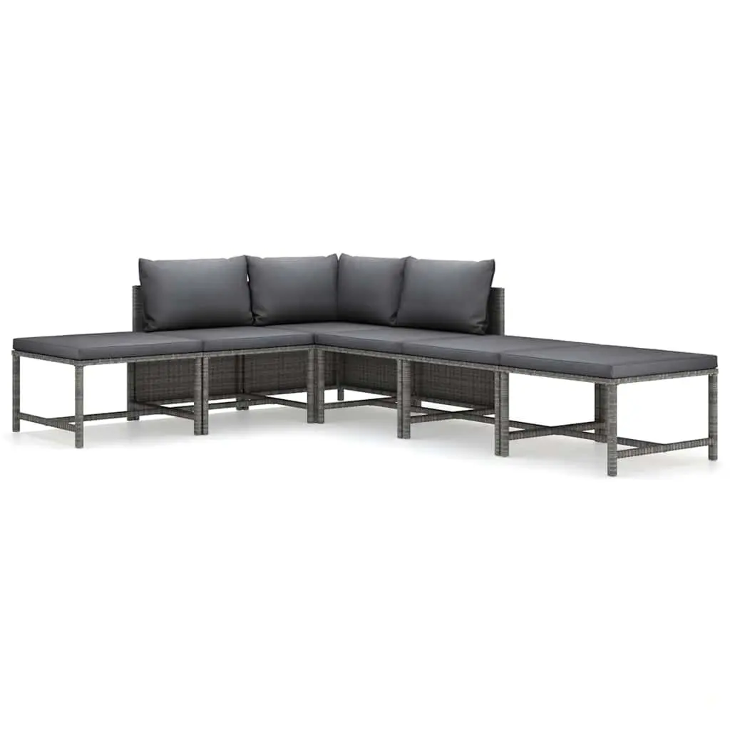 Outdoor Garden Lounge Set 6 Piece Poly Rattan Furniture with Cushions Grey