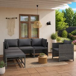 Compact and Durable 6 Piece Outdoor Lounge Set in Grey