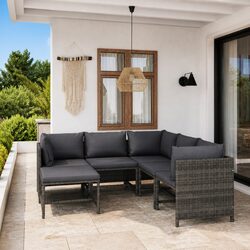 6 Piece Grey Poly Rattan Lounge Set - Stylish & Durable