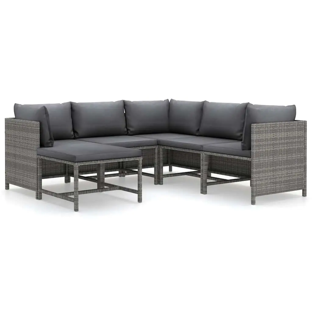 Garden Lounge Set Grey 6 Piece Poly Rattan Outdoor Furniture with Cushions