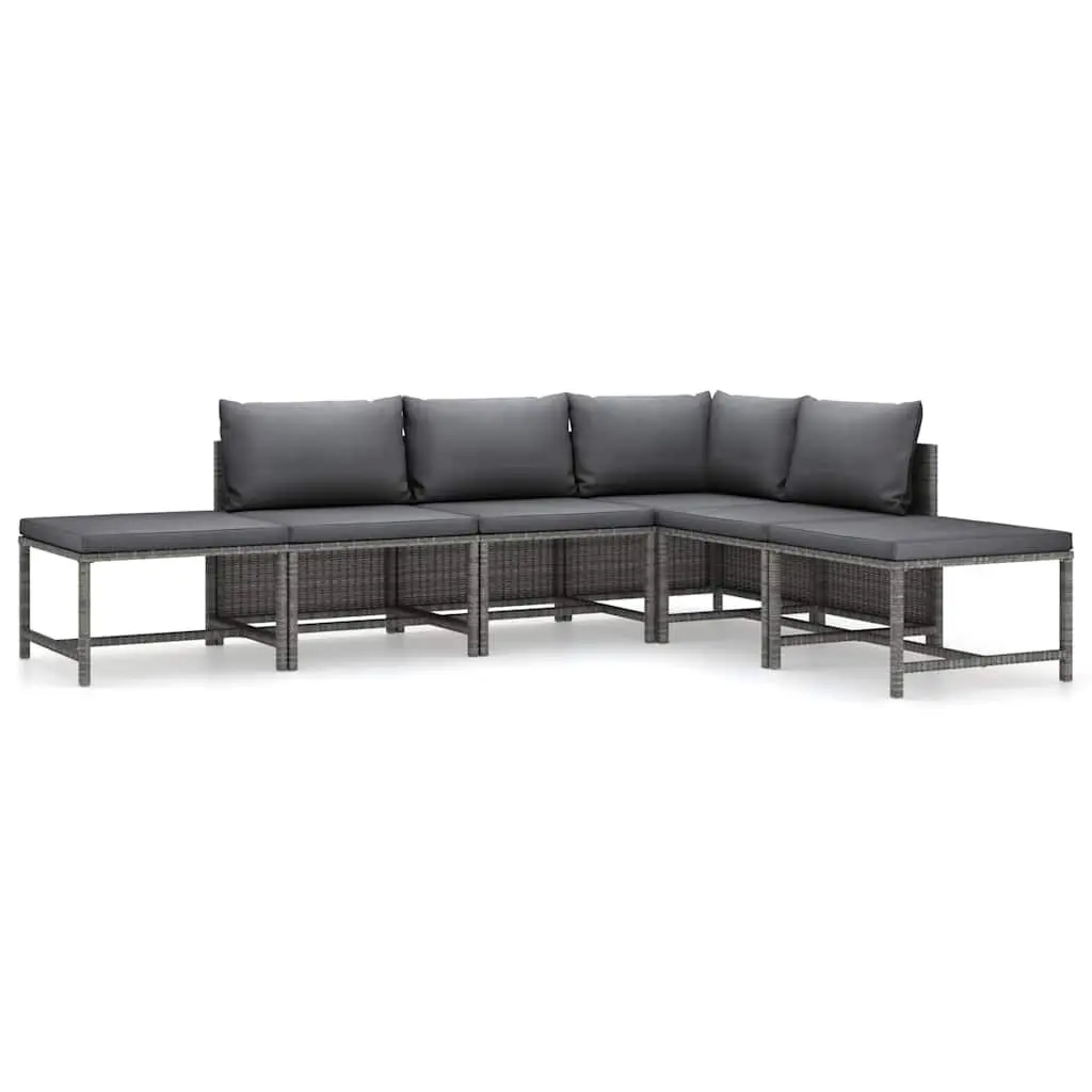 Garden Lounge Set 6 Piece Poly Rattan Outdoor Furniture Grey Cushions Modular