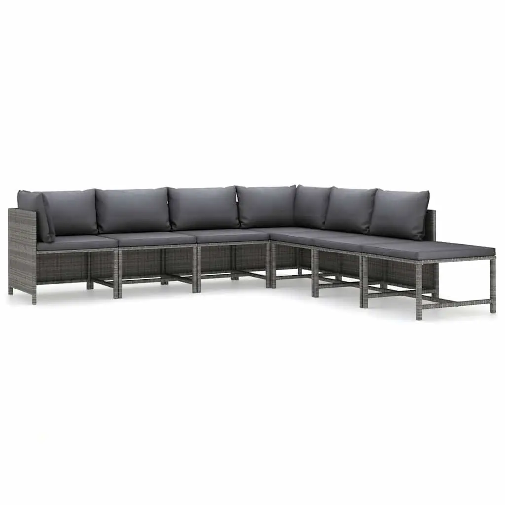 Garden Lounge Set 7 Piece Poly Rattan Outdoor Furniture Grey with Cushions