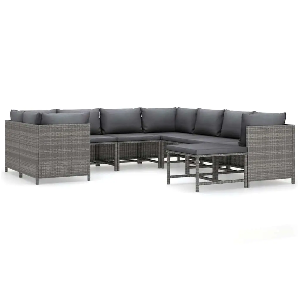 Garden Lounge Set 9 Piece Outdoor Furniture Poly Rattan Grey Modular Sectional