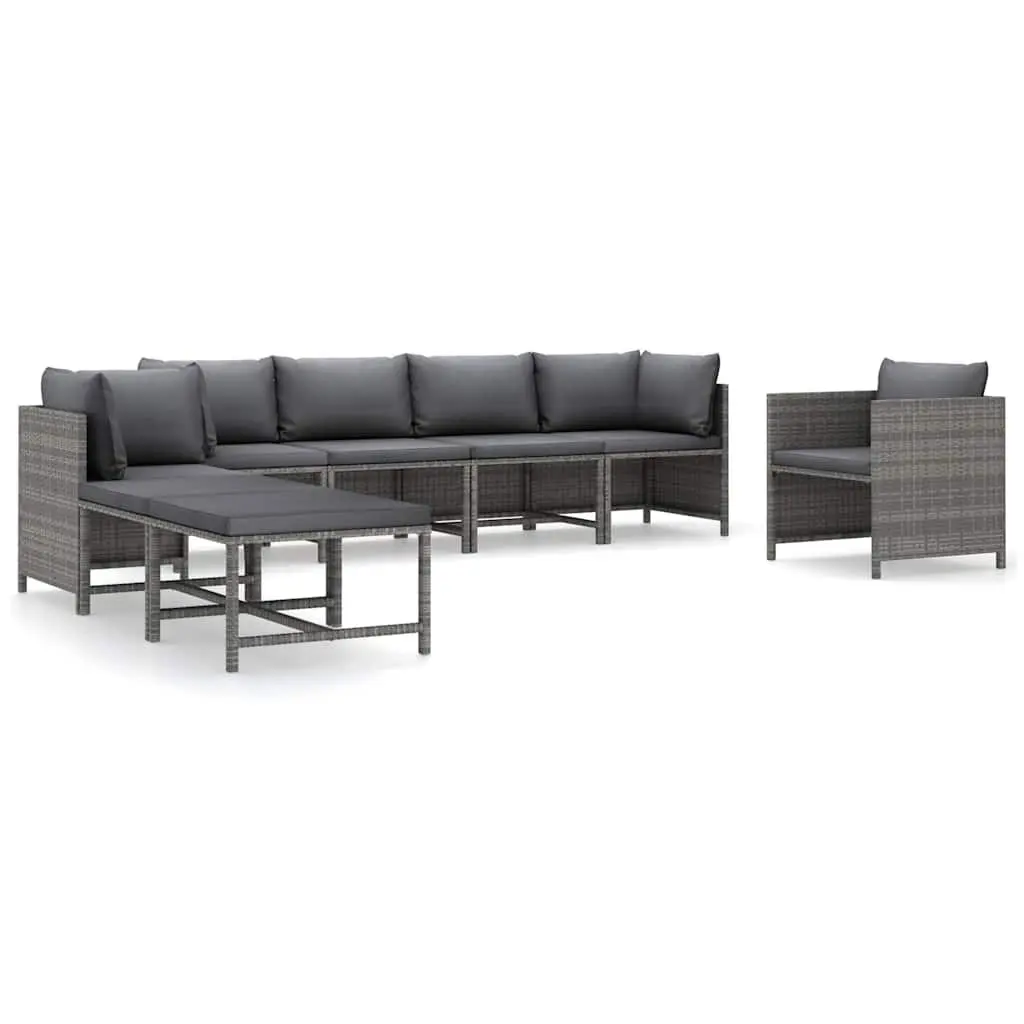 Garden Lounge Set 8 Piece Poly Rattan Outdoor Furniture with Cushions Grey