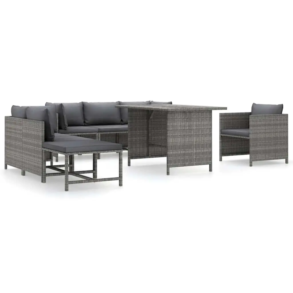 Garden Lounge Set 8 Piece Poly Rattan Outdoor Furniture with Cushions Grey