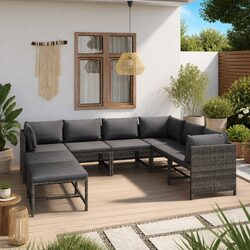 Compact 8-Piece Garden Lounge Set with Stylish Grey Finish