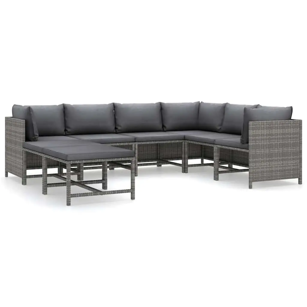 Garden Lounge Set Grey 8 Piece Outdoor Furniture Poly Rattan with Cushions