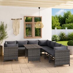 9 Piece Modular Garden Lounge Set with Grey Cushions