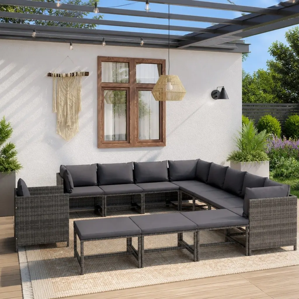Garden Lounge Set 12 Piece Poly Rattan Outdoor Furniture Grey Modular Cushions
