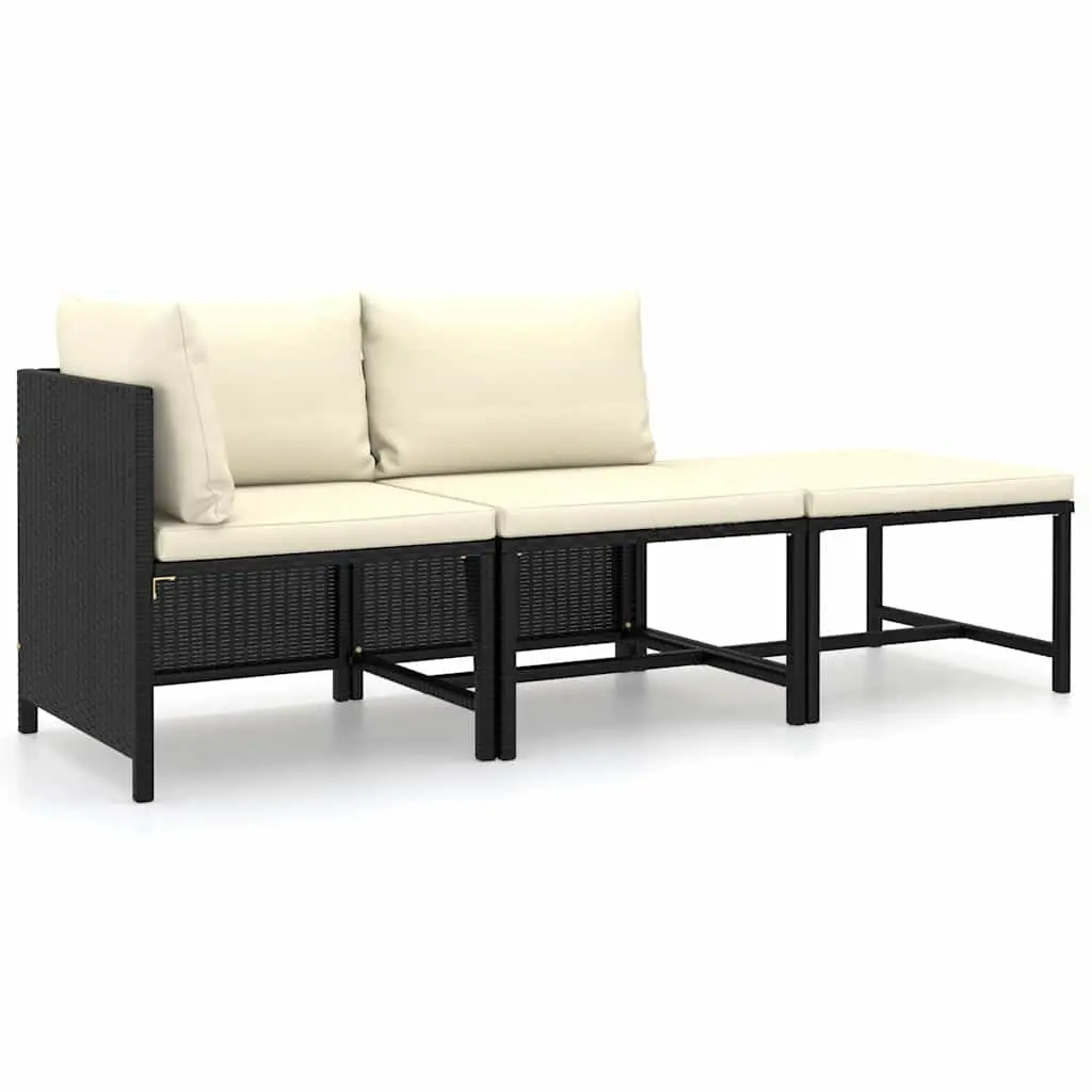Garden Lounge Set 3 Piece Outdoor Furniture Poly Rattan Black with Cushions