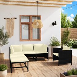 Garden Lounge Set 6 Piece Outdoor Poly Rattan Furniture with Cushions Black