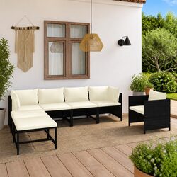 Outdoor Garden Lounge Set 7 Piece Poly Rattan Furniture Modular Black Cushions