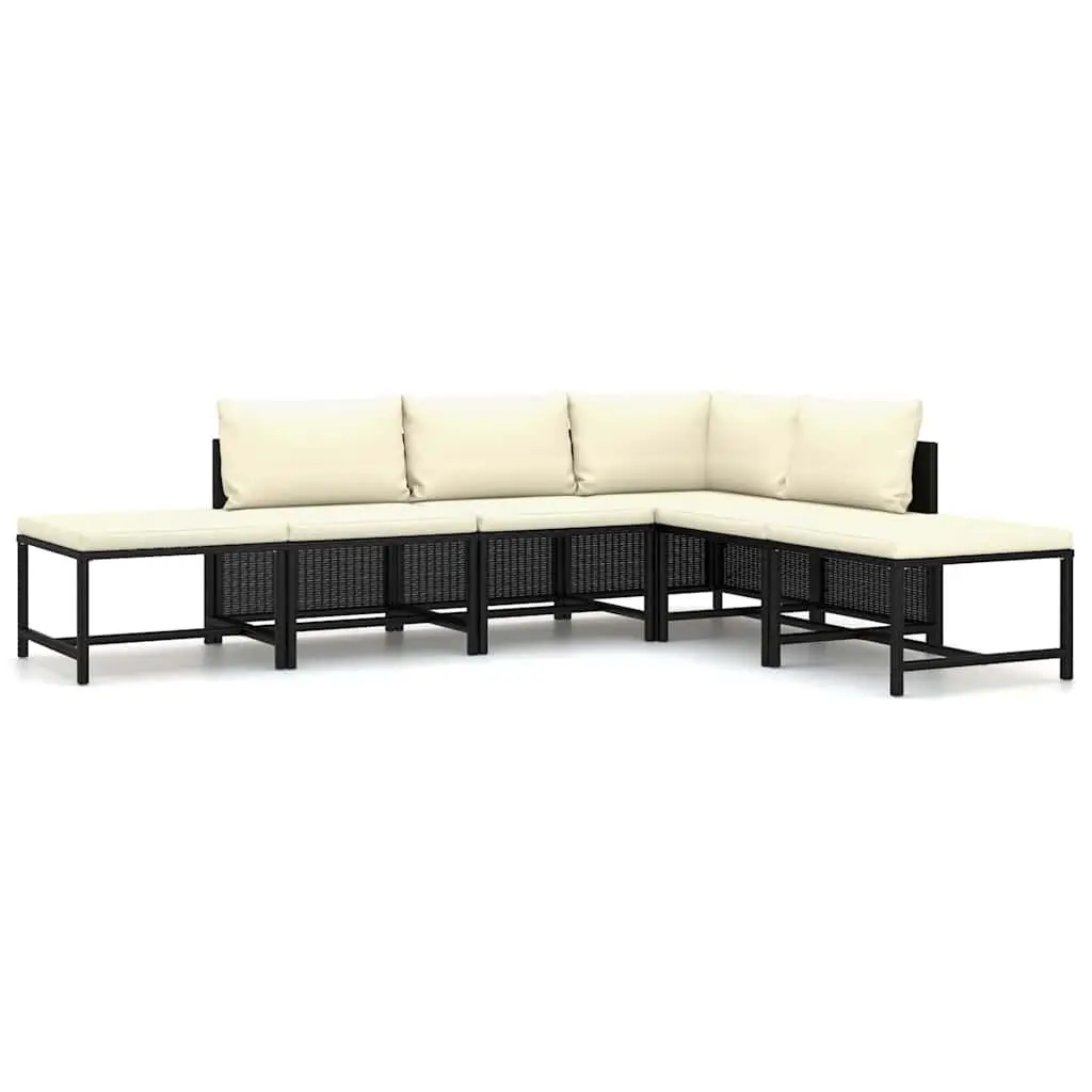 Poly Rattan Garden Lounge Set Black 6 Piece Outdoor Furniture with Cushions