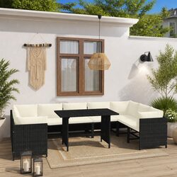 Garden Lounge Set 10 Piece Outdoor Furniture Poly Rattan Cushions Black
