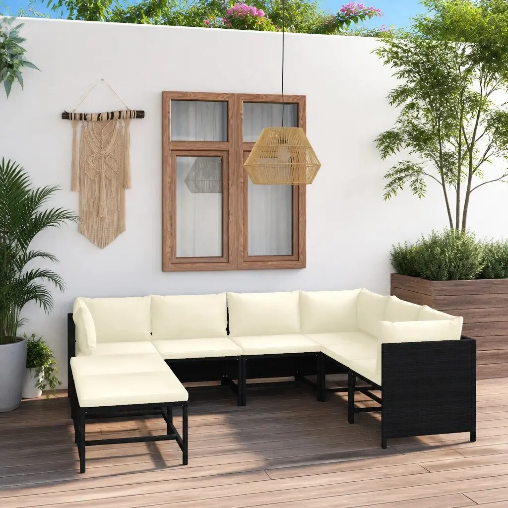 Garden Lounge Set Black 8 Piece Poly Rattan Outdoor Furniture with Cushions
