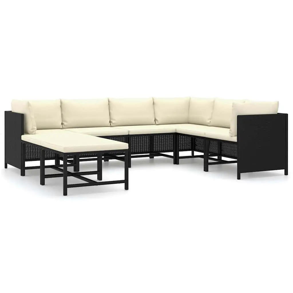 Garden Lounge Set Black 8 Piece Poly Rattan Outdoor Furniture with Cushions