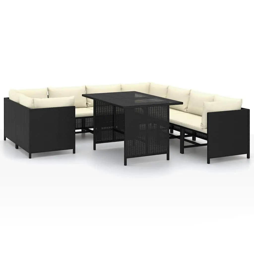 Garden Lounge Set 9 Piece Poly Rattan Outdoor Furniture with Cushions Black