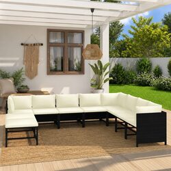 Compact and Stylish 9-Piece Black Lounge Set for Outdoors