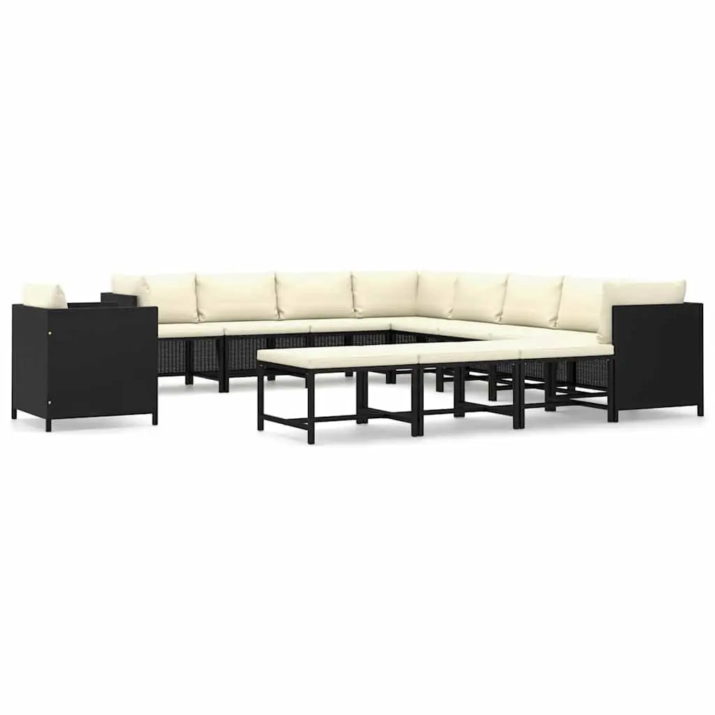 Garden Lounge Set 12 Piece Poly Rattan Outdoor Furniture Black with Cushions