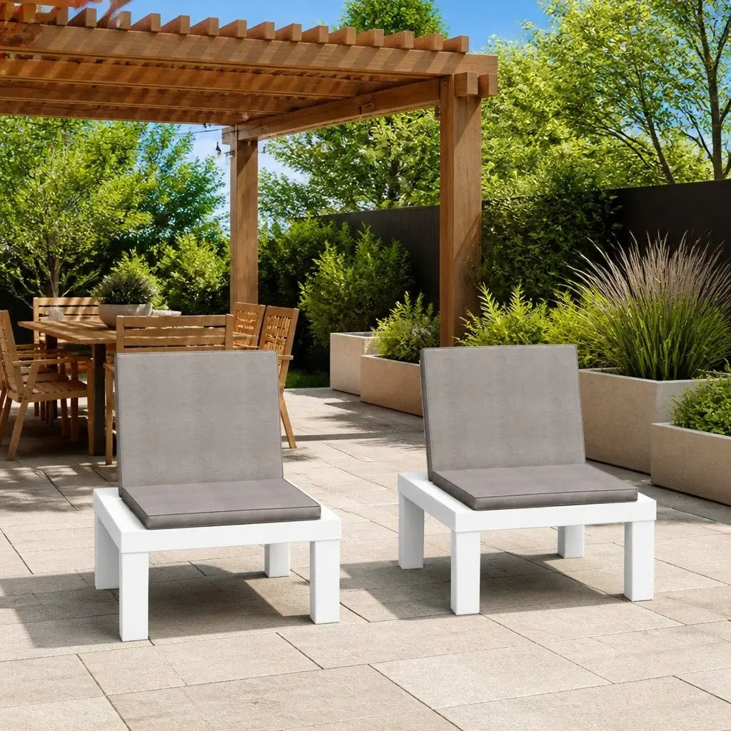 Outdoor Lounge Chairs with Cushions 2 Piece Set White Garden Seating Furniture