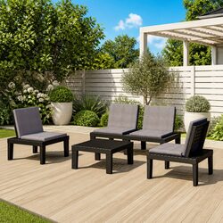 4 Piece Garden Lounge Set Outdoor Furniture with Cushions Grey Patio Seating