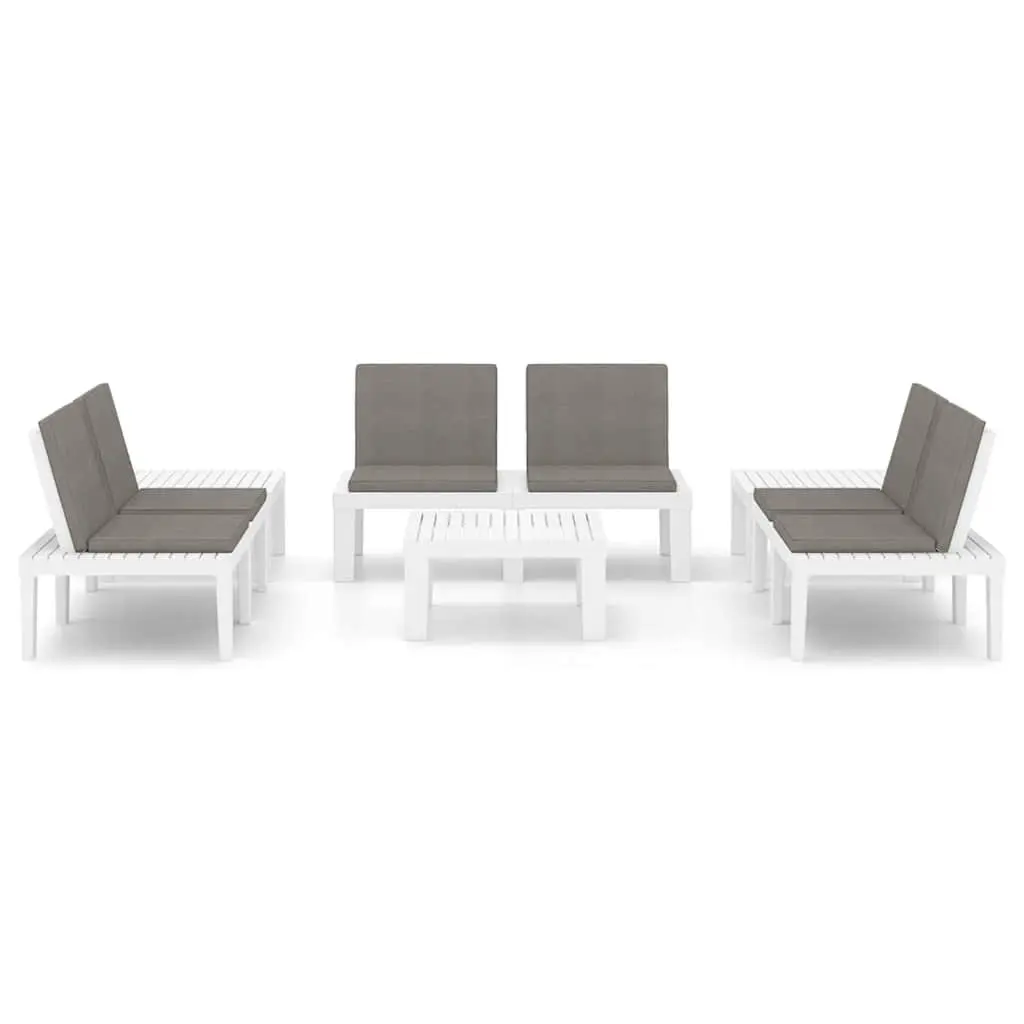 6 Piece Outdoor Lounge Set White Plastic Garden Furniture Patio Seating with