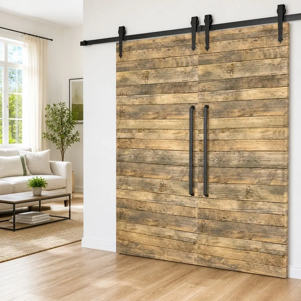 Sliding Door Hardware Kit Black 200cm Steel Track Rollers Barn Door Hanger Set