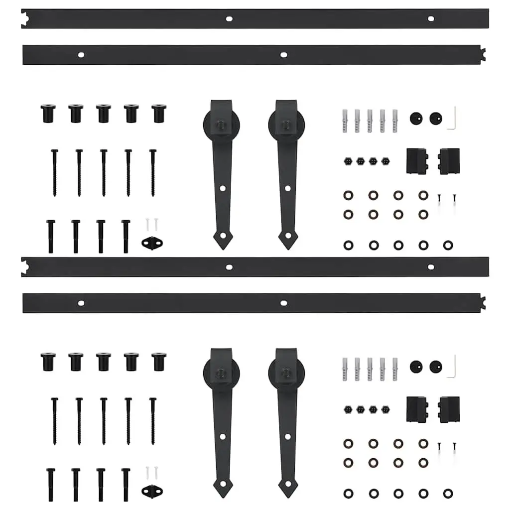 Sliding Door Hardware Kit Black 200cm Steel Track Rollers Barn Door Hanger Set