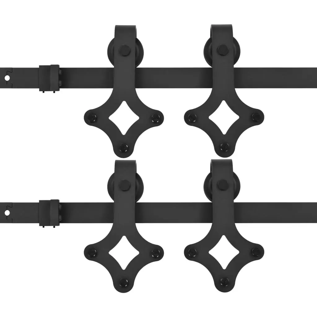 Sliding Door Hardware Kit Black 200cm Track Roller System 2pcs