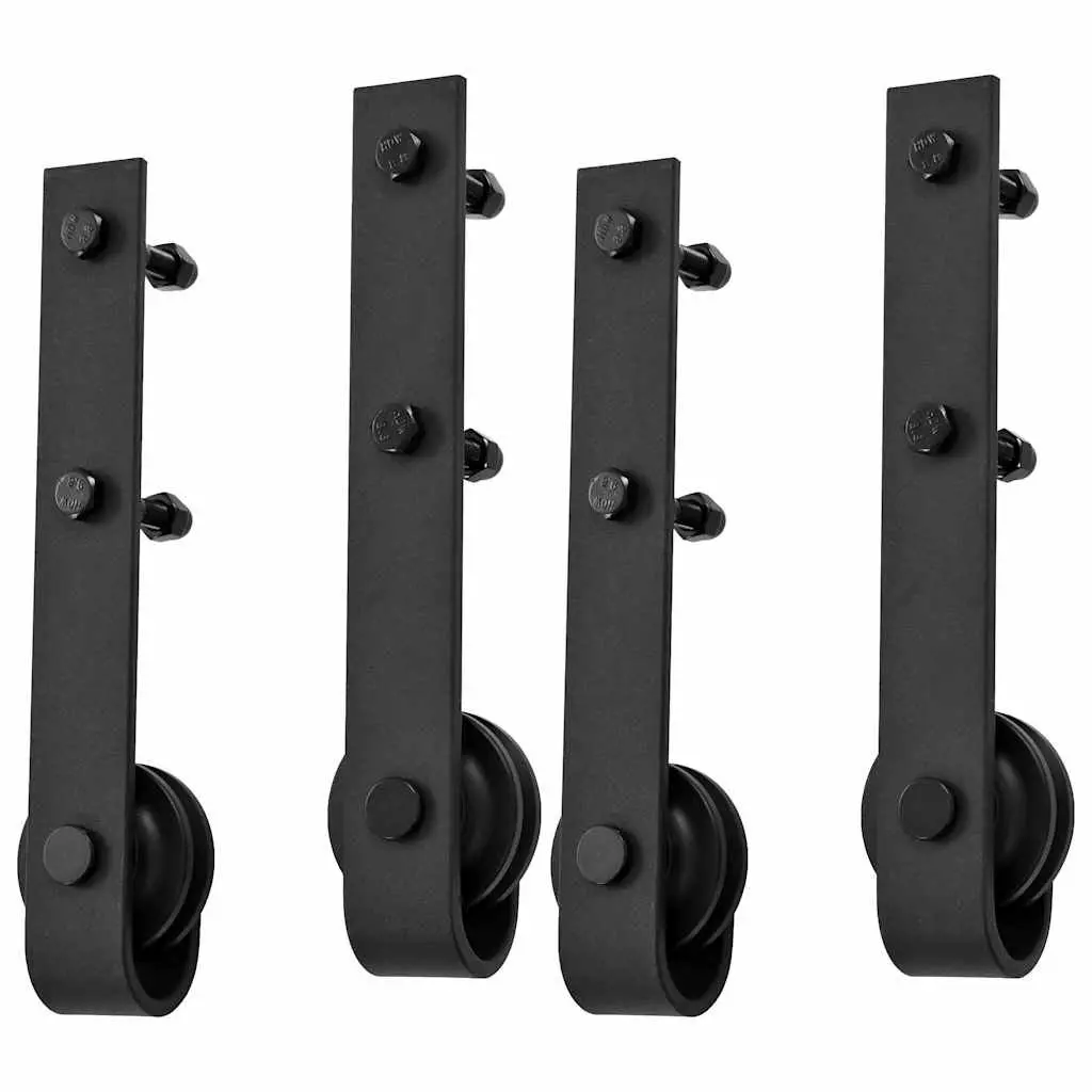 Sliding Door Hardware Kit Black 183cm Steel Track Rail System Smooth Rolling 2 Pieces