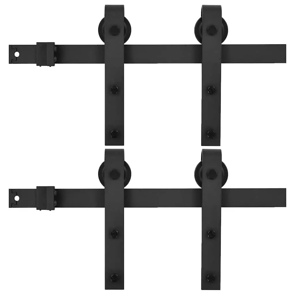 Sliding Door Hardware Kit Black 200cm Track Rail Roller Set for Smooth Operation