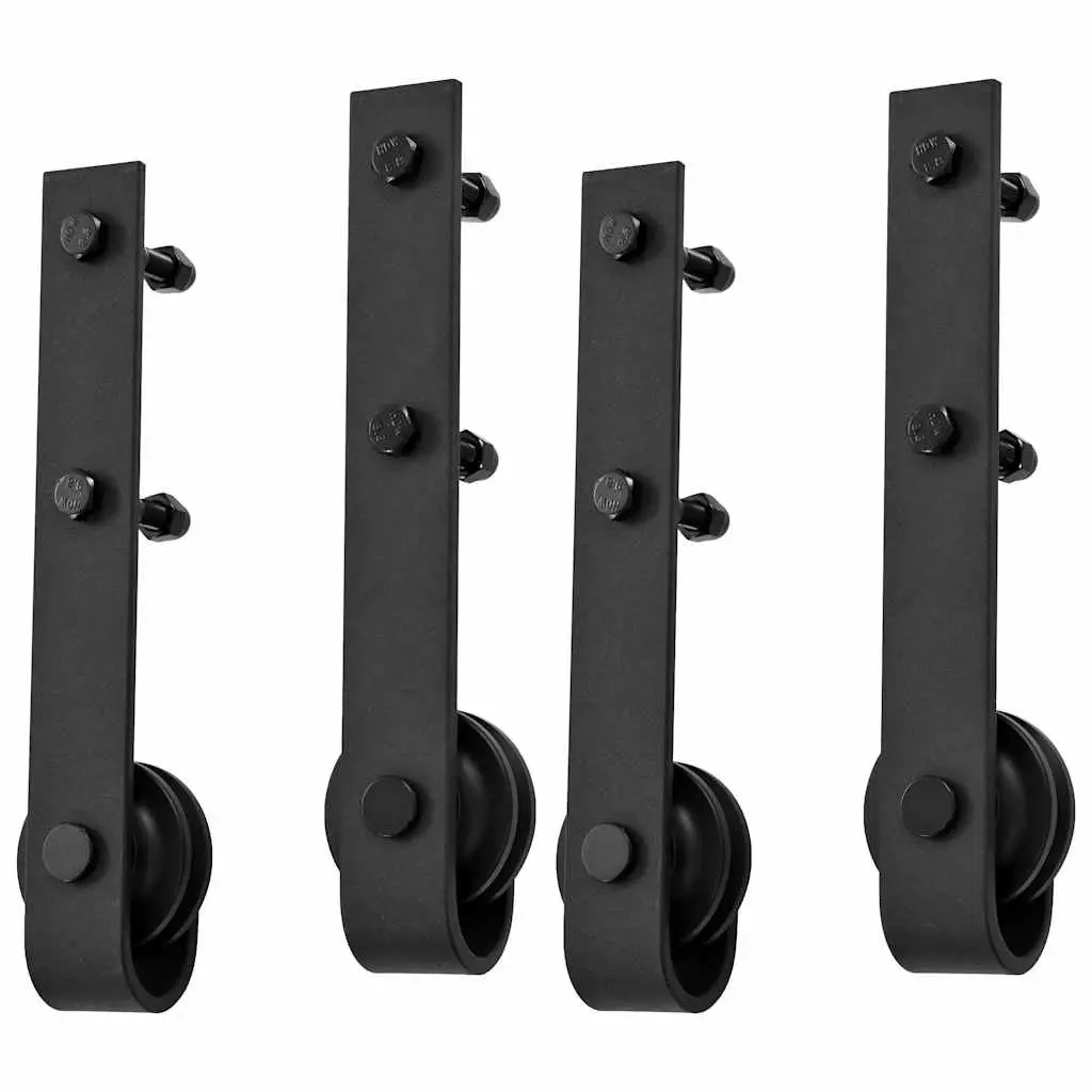 Sliding Door Hardware Kit Black 200cm Track Rail Roller Set for Smooth Operation