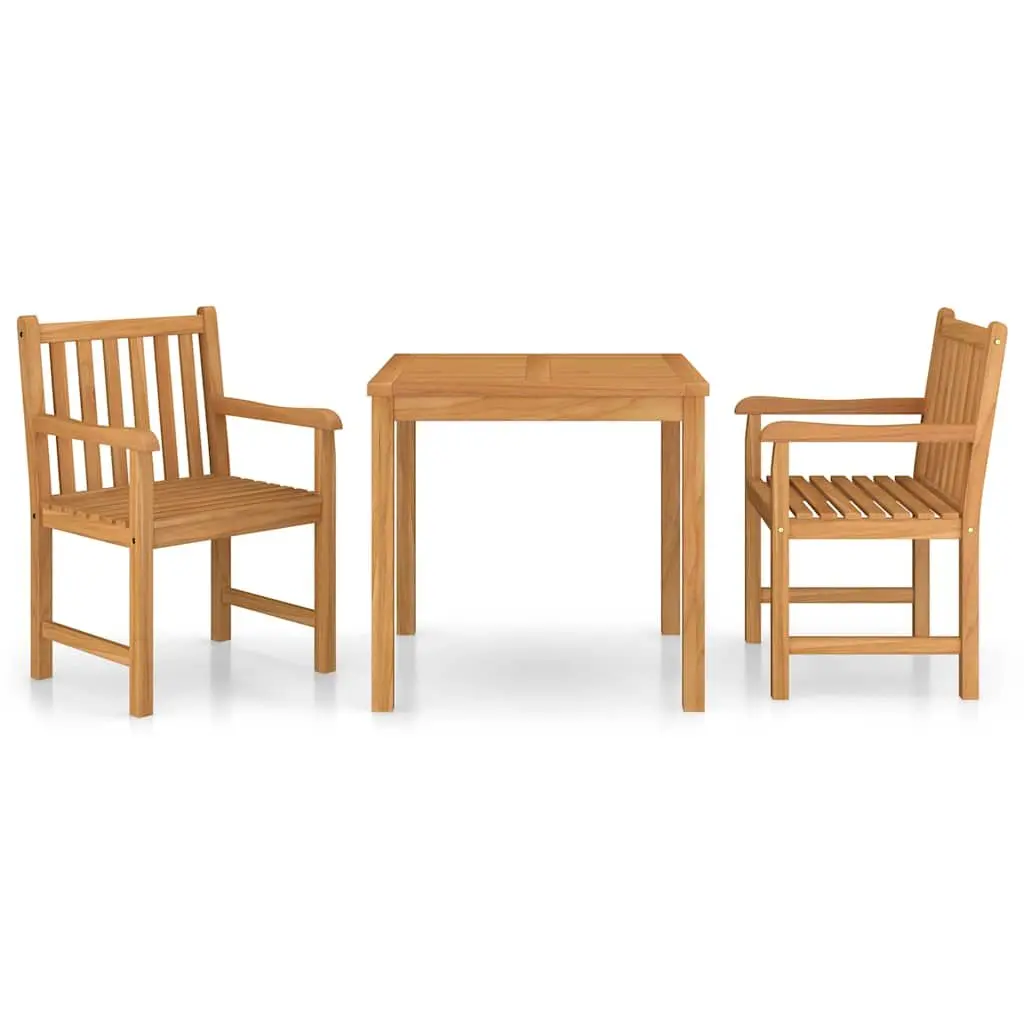 Garden Dining Set 3 Piece Teak Wood Outdoor Patio Table Chairs Brown