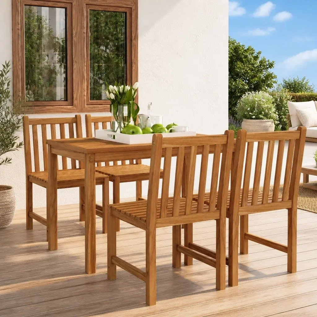 Garden Dining Set 5 Piece Outdoor Furniture Teak Wood Table Chairs Patio