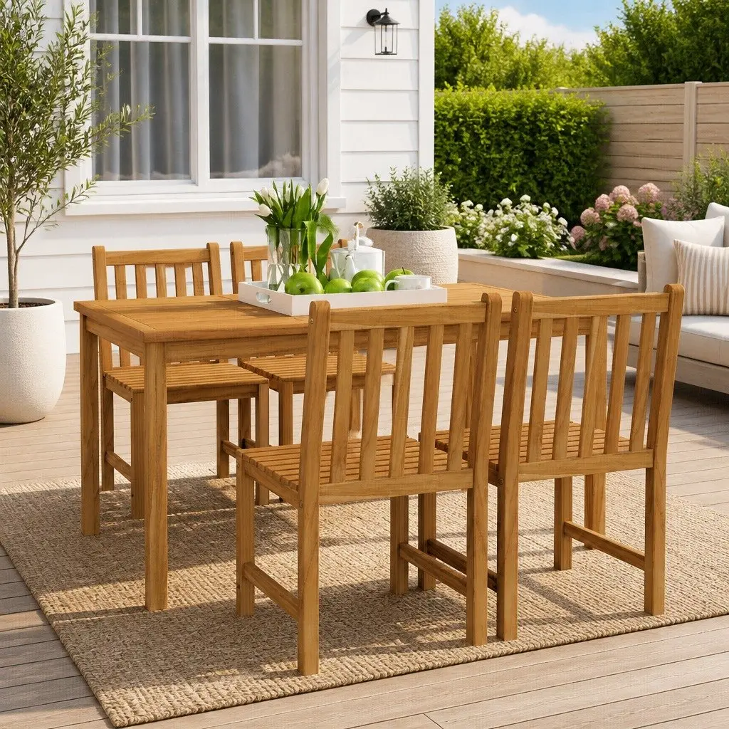 Garden Dining Set 5 Piece Outdoor Furniture Table Chairs Patio Brown Wood