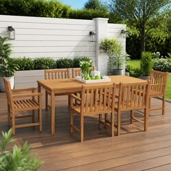 Outdoor Dining Set 7 Piece Garden Furniture Table Chairs Brown Teak Wood