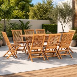 Folding Outdoor Dining Set 9 Piece Solid Wood Teak Brown Garden Patio Furniture