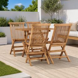 5 Piece Teak Wood Outdoor Dining Set - Space-Saving Design