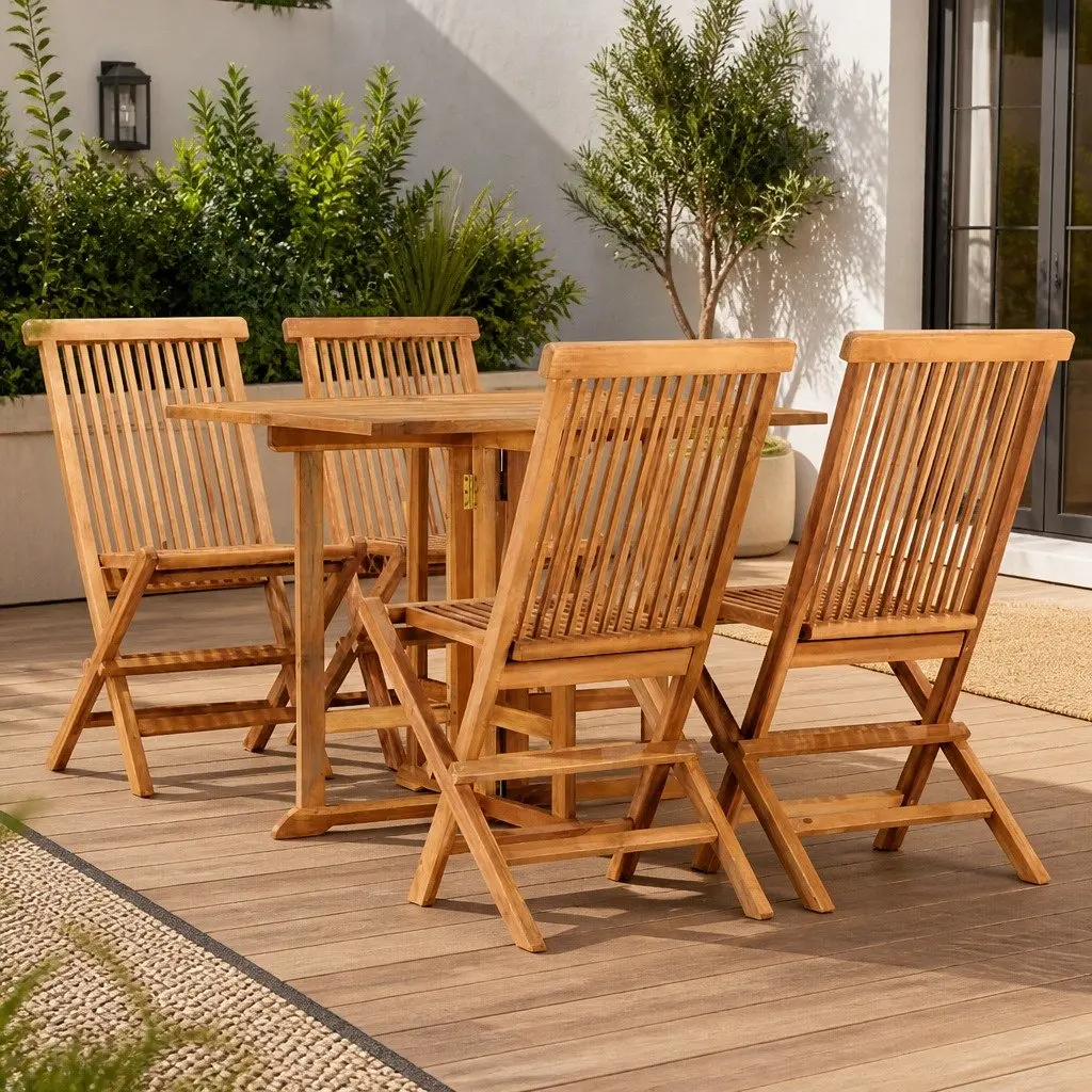 5 Piece Outdoor Dining Set with Folding Functionality