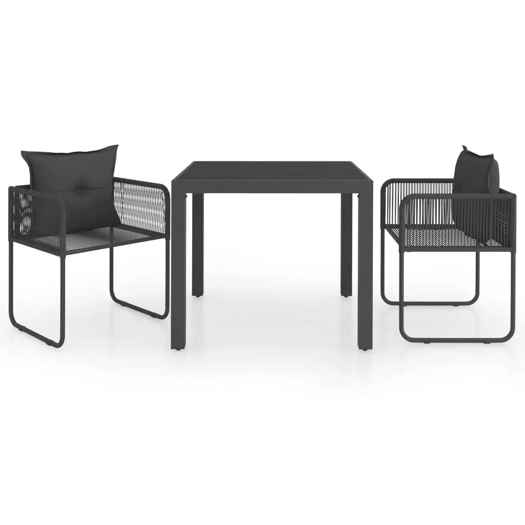 3 Piece Outdoor Dining Set Black Rattan Chair Table Lightweight Easy to Clean