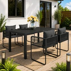 Garden Dining Set 5 Piece Outdoor Patio Black Rattan Chair Table Furniture