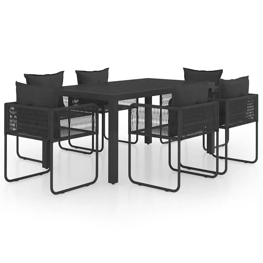7 Piece Garden Dining Set Black Outdoor Patio Chair Table Rattan Furniture
