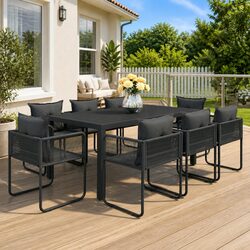 Compact 9-Piece Black Outdoor Dining Set for Patios