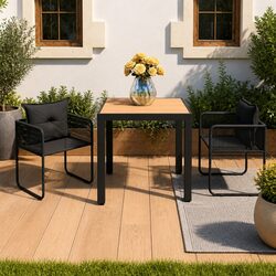 Garden Dining Set 3 Piece Outdoor Furniture Chair Table Patio Black